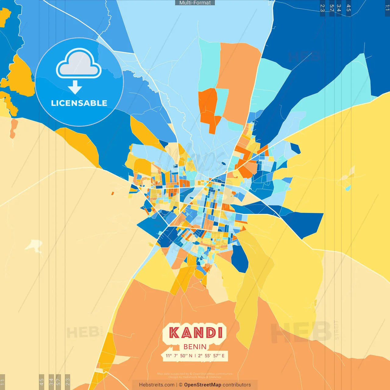 Kandi, Benin blue and orange vector art map template