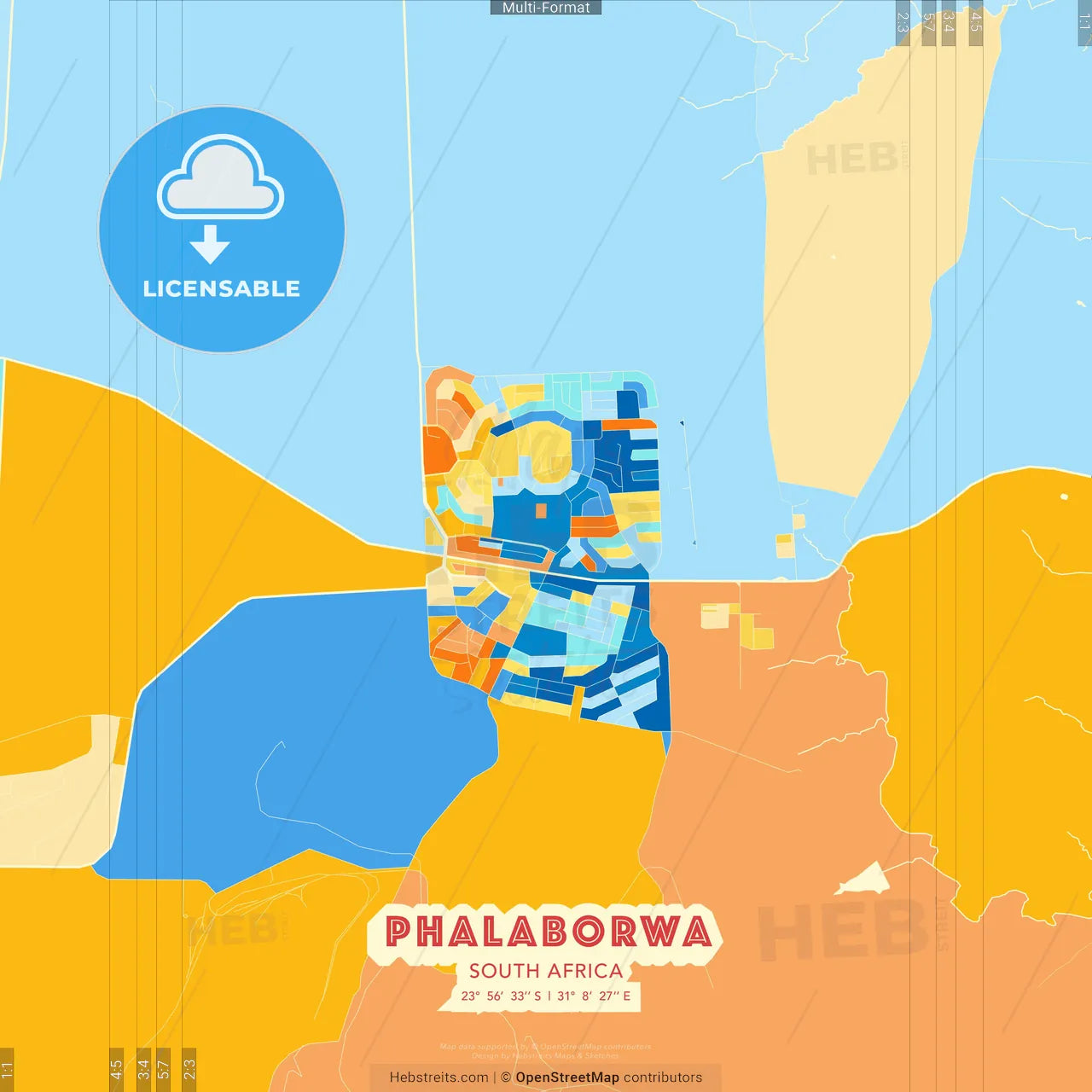 Phalaborwa, South Africa blue and orange vector art map template