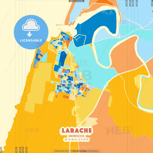 Larache, Morocco blue and orange vector art map template