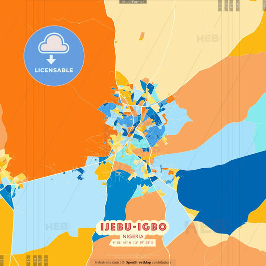 Ijebu-Igbo, Nigeria blue and orange vector art map template