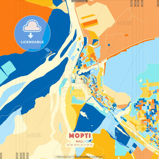 Mopti, Mali blue and orange vector art map template