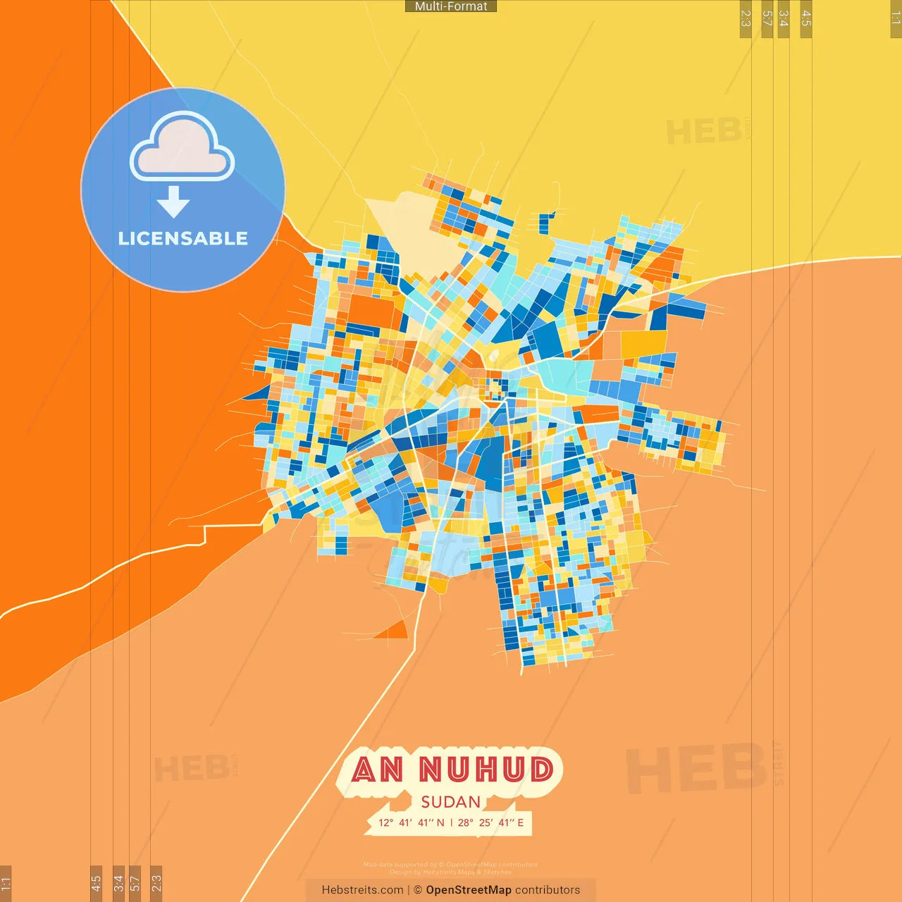 An Nuhud, Sudan blue and orange vector art map template