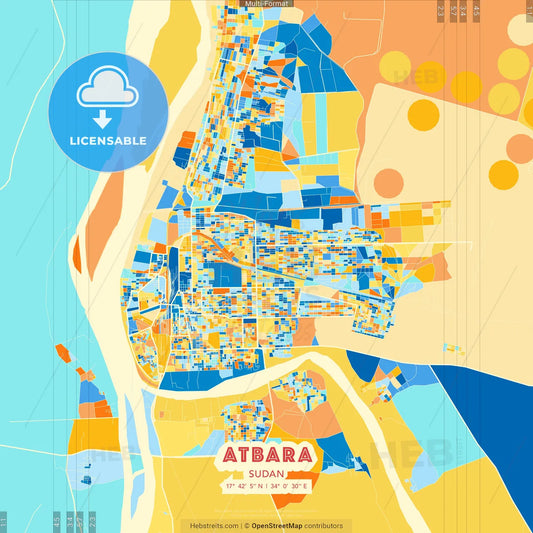 Atbara, Sudan blue and orange vector art map template