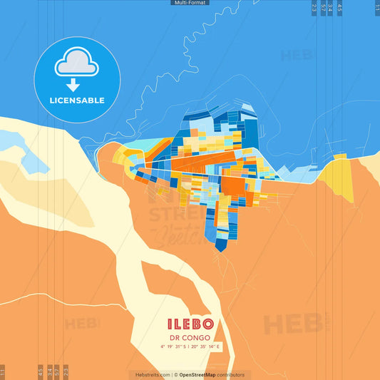 Ilebo, DR Congo blue and orange vector art map template