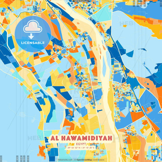 Al Hawamidiyah, Egypt blue and orange vector art map template