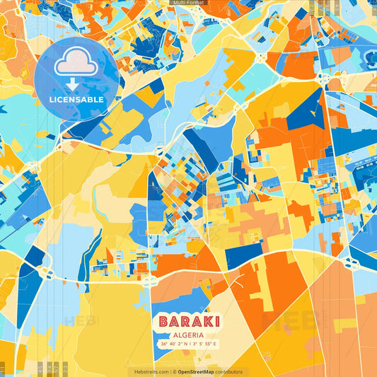 Baraki, Algeria blue and orange vector art map template