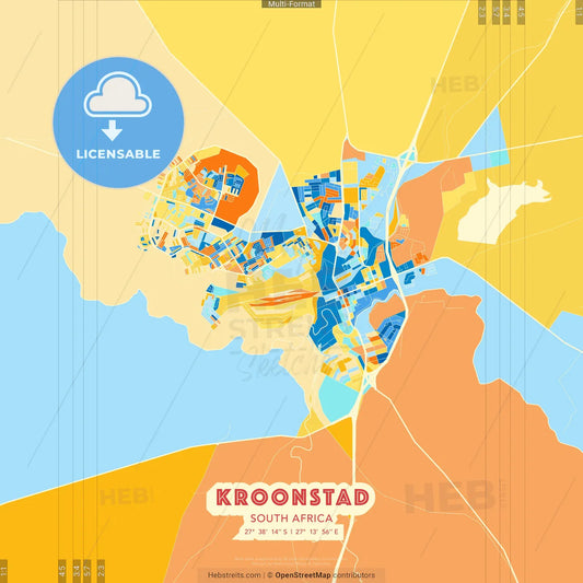 Kroonstad, South Africa blue and orange vector art map template
