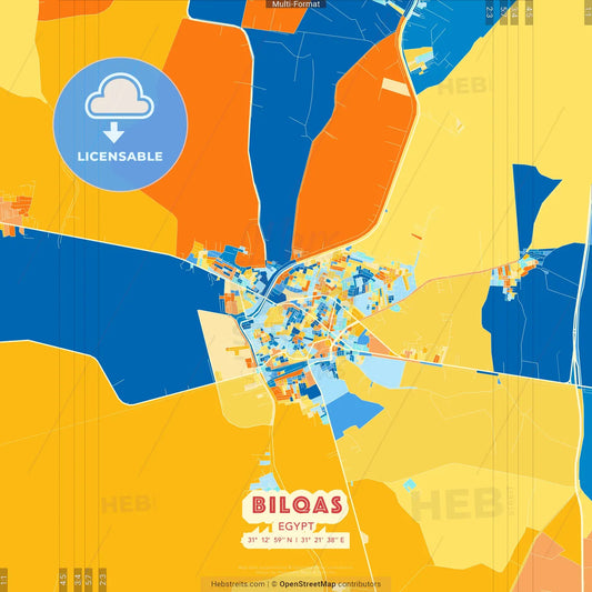 Bilqas, Egypt blue and orange vector art map template