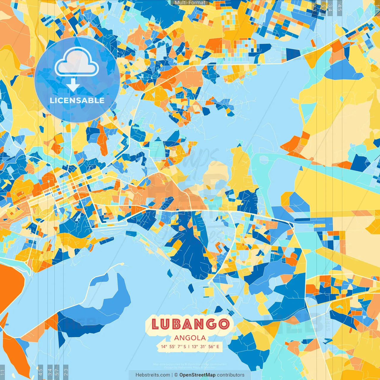 Lubango, Angola blue and orange vector art map template