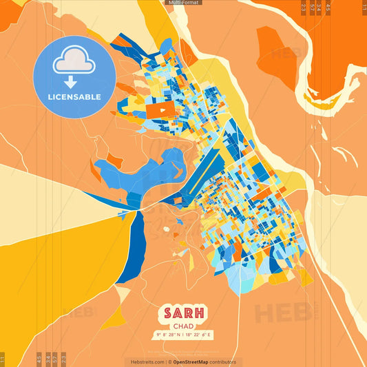 Sarh, Chad blue and orange vector art map template