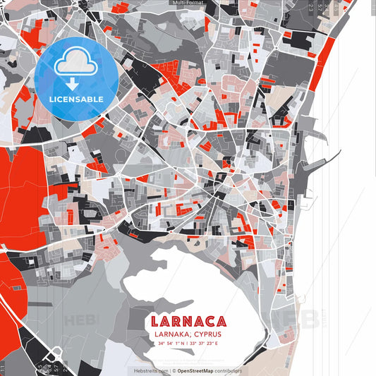 Larnaca  , Larnaka, Cyprus - modern street map poster template with gray and red tones