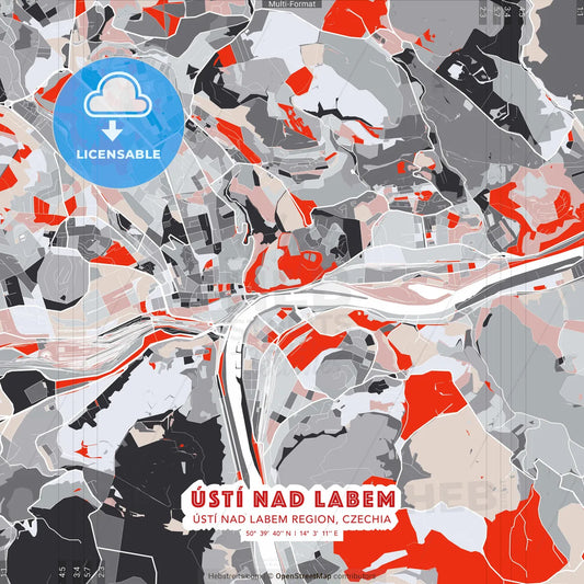 Ústí nad Labem, Ústí nad Labem Region, Czechia - modern street map poster template with gray and red tones