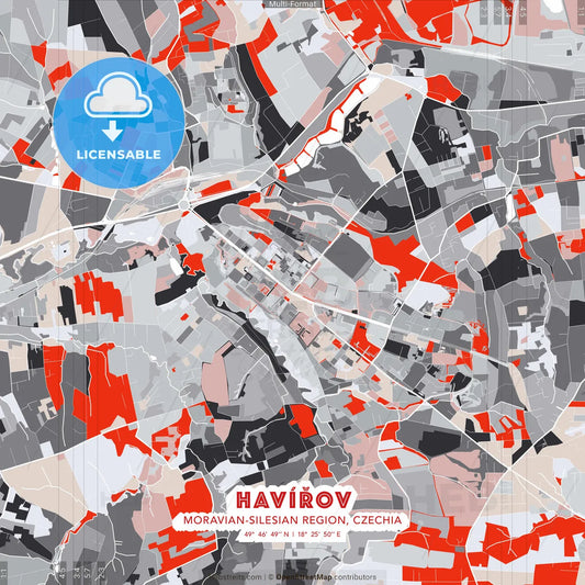 Havířov, Moravian-Silesian Region, Czechia - modern street map poster template with gray and red tones