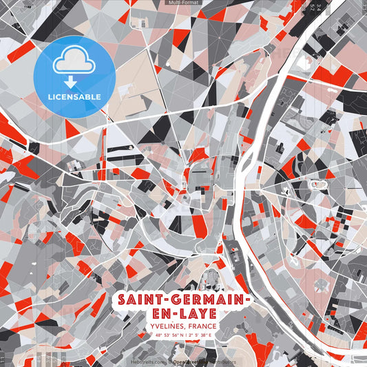 Saint-Germain-en-Laye, Yvelines, France - modern street map poster template with gray and red tones