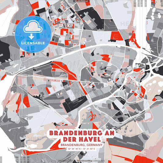 Brandenburg an der Havel, Brandenburg, Germany - modern street map poster template with gray and red tones