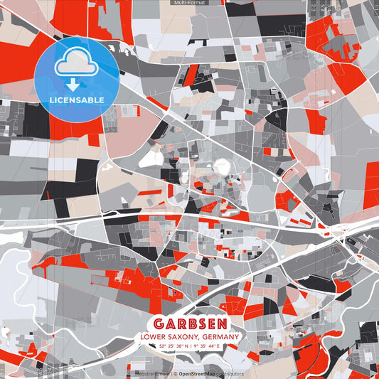 Garbsen, Lower Saxony, Germany - modern street map poster template with gray and red tones