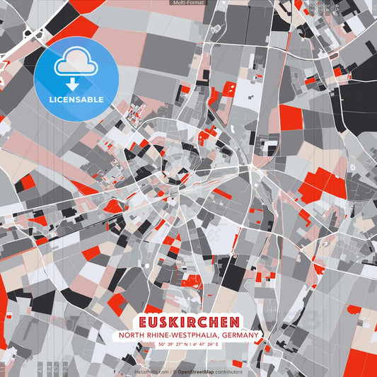 Euskirchen, North Rhine-Westphalia, Germany - modern street map poster template with gray and red tones