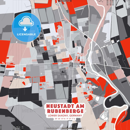 Neustadt am Rubenberge, Lower Saxony, Germany - modern street map poster template with gray and red tones
