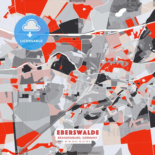 Eberswalde, Brandenburg, Germany - modern street map poster template with gray and red tones