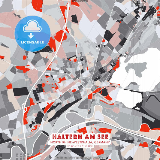 Haltern am See, North Rhine-Westphalia, Germany - modern street map poster template with gray and red tones