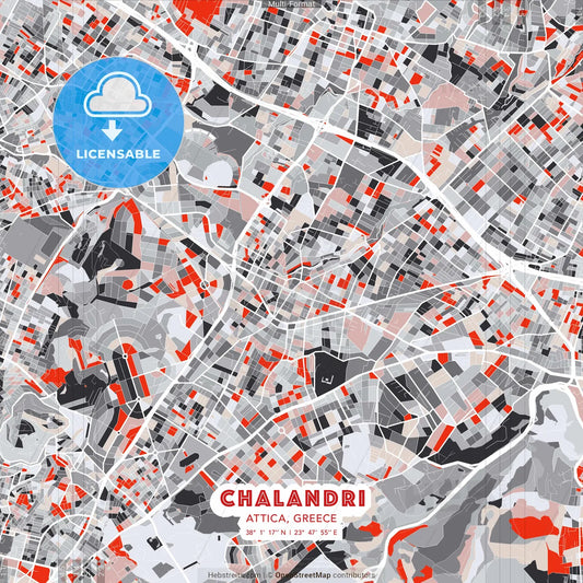 Chalandri, Attica, Greece - modern street map poster template with gray and red tones