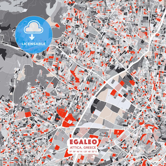 Egaleo, Attica, Greece - modern street map poster template with gray and red tones