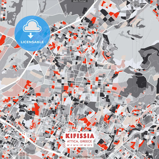 Kifissia, Attica, Greece - modern street map poster template with gray and red tones