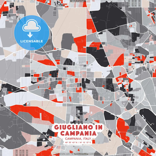 Giugliano in Campania, Campania, Italy - modern street map poster template with gray and red tones