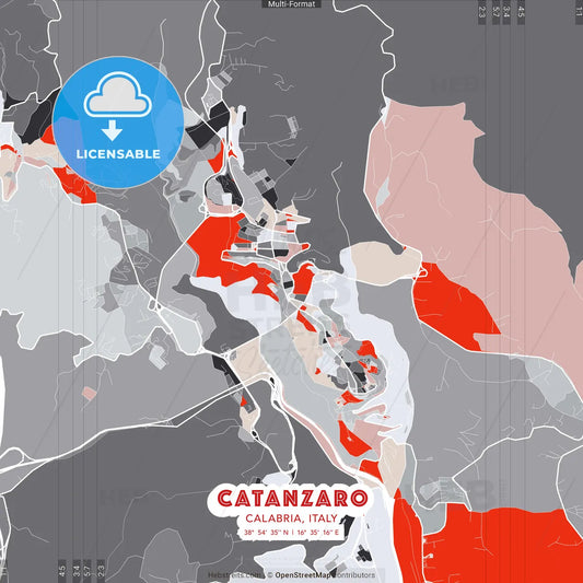 Catanzaro, Calabria, Italy - modern street map poster template with gray and red tones