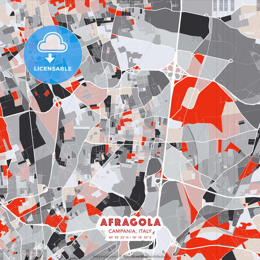 Afragola, Campania, Italy - modern street map poster template with gray and red tones