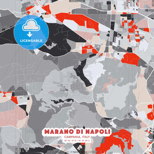Marano di Napoli, Campania, Italy - modern street map poster template with gray and red tones