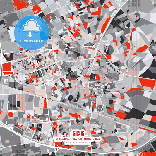 Ede, Gelderland, Netherlands - modern street map poster template with gray and red tones