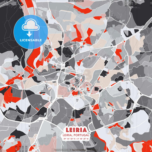 Leiria, Leiria, Portugal - modern street map poster template with gray and red tones