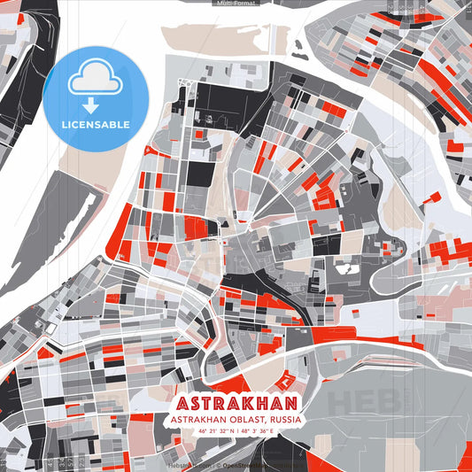 Astrakhan, Astrakhan Oblast, Russia - modern street map poster template with gray and red tones