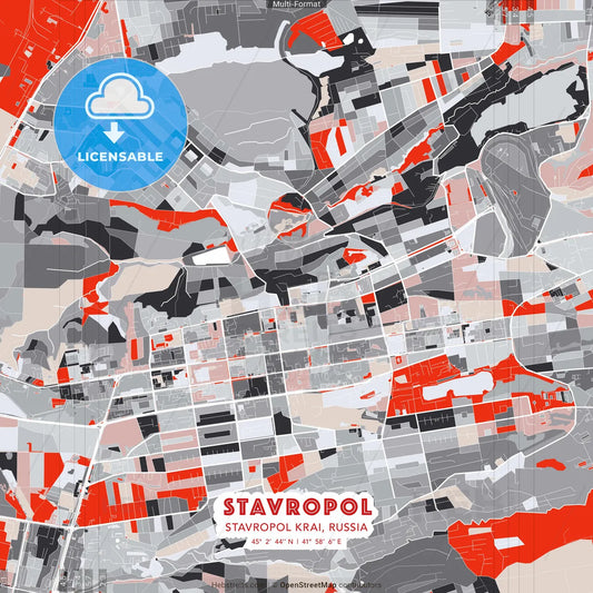 Stavropol, Stavropol Krai, Russia - modern street map poster template with gray and red tones