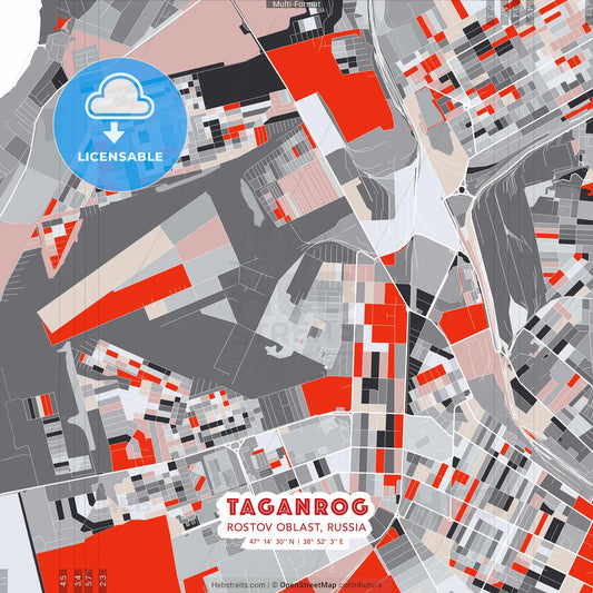 Taganrog, Rostov Oblast, Russia - modern street map poster template with gray and red tones