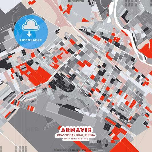 Armavir, Krasnodar Krai, Russia - modern street map poster template with gray and red tones
