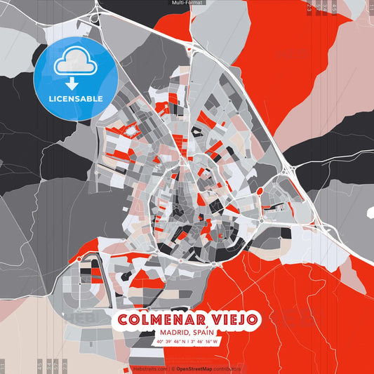 Colmenar Viejo, Madrid, Spain - modern street map poster template with gray and red tones
