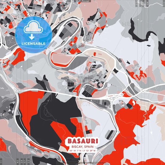 Basauri, Biscay, Spain - modern street map poster template with gray and red tones