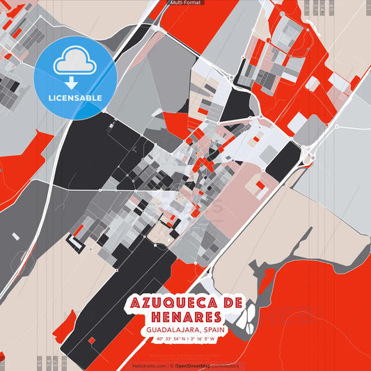 Azuqueca de Henares, Guadalajara, Spain - modern street map poster template with gray and red tones
