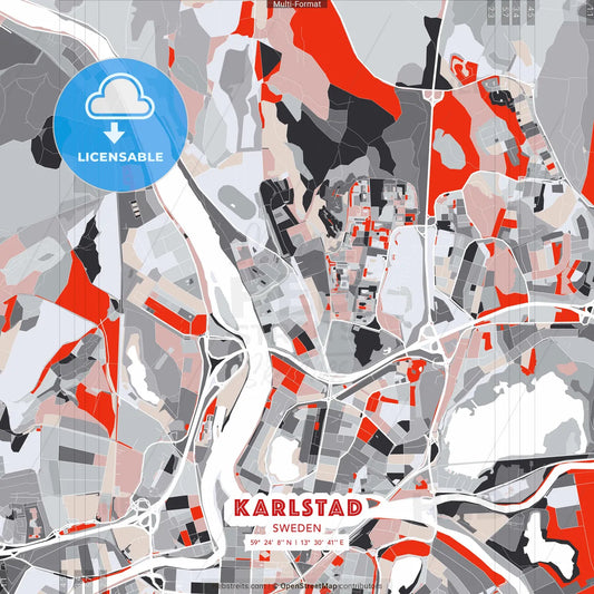 Karlstad, Sweden - modern street map poster template with gray and red tones