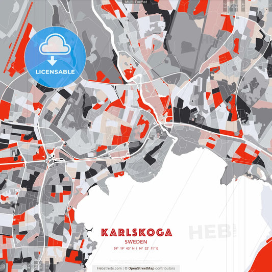 Karlskoga, Sweden - modern street map poster template with gray and red tones