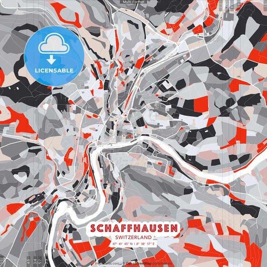 Schaffhausen, Switzerland - modern street map poster template with gray and red tones