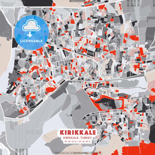 Kırıkkale, Kırıkkale, Turkey - modern street map poster template with gray and red tones