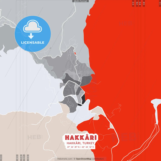 Hakkâri, Hakkâri, Turkey - modern street map poster template with gray and red tones