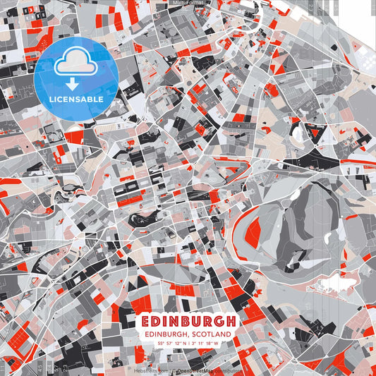 Edinburgh, Edinburgh, Scotland - modern street map poster template with gray and red tones