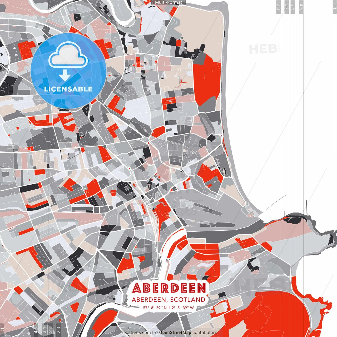Aberdeen, Aberdeen, Scotland - modern street map poster template with gray and red tones