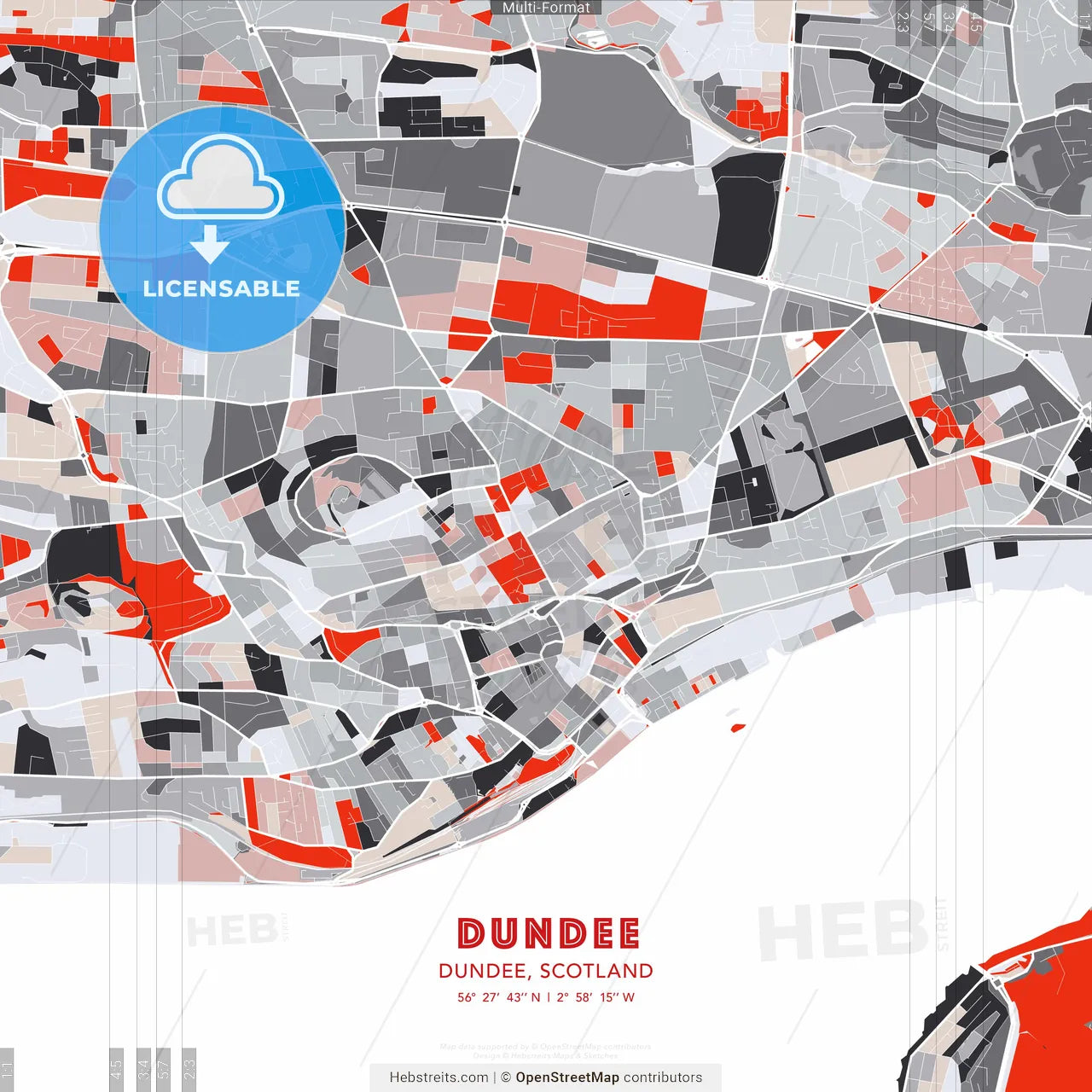 Dundee, Dundee, Scotland - modern street map poster template with gray and red tones