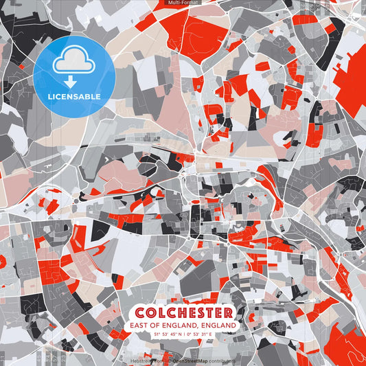 Colchester, East of England, England - modern street map poster template with gray and red tones
