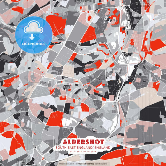 Aldershot, South East England, England - modern street map poster template with gray and red tones